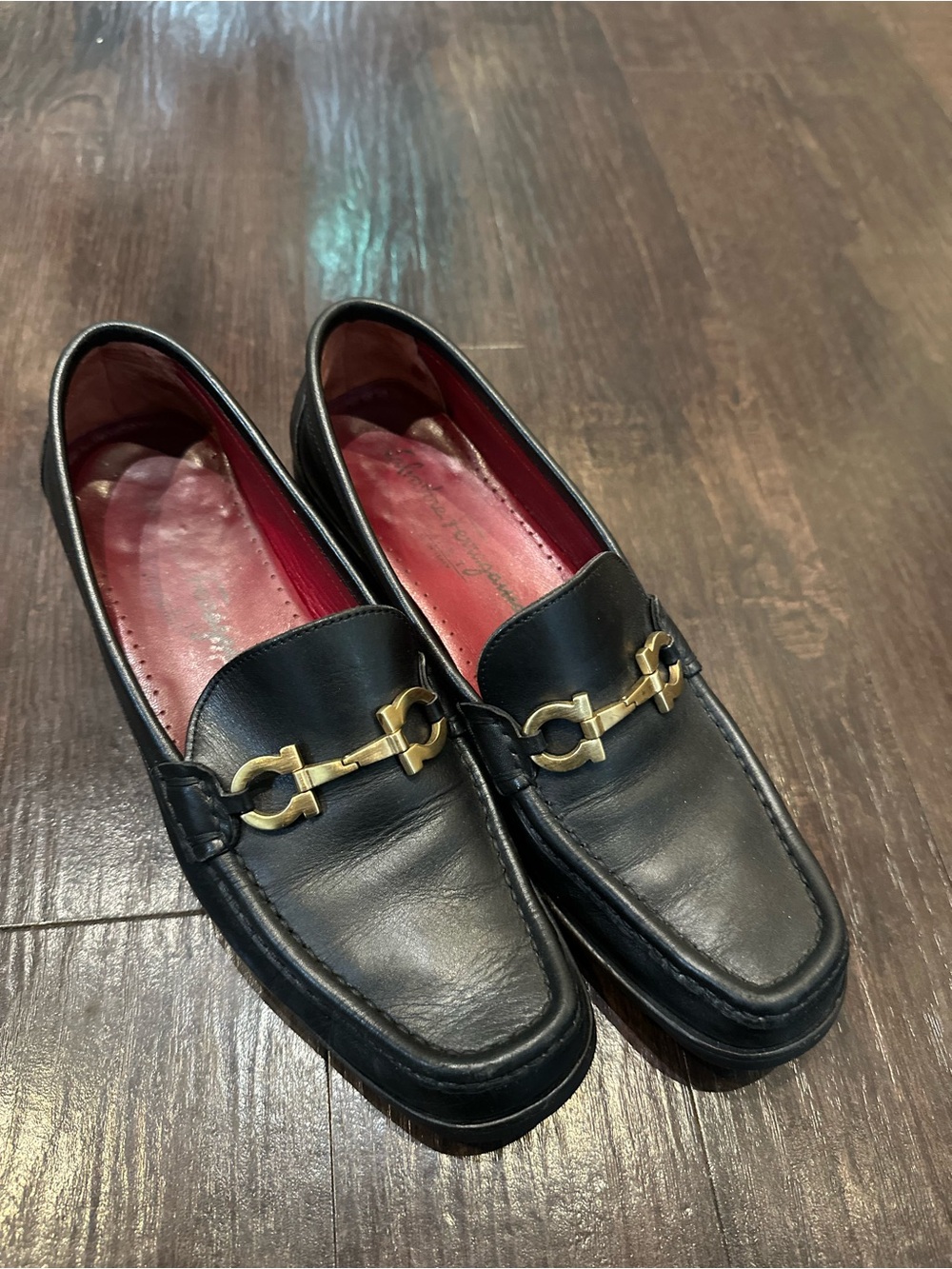 Salvatore Ferragamo Black Leather Women's Loafers with Gold Bit